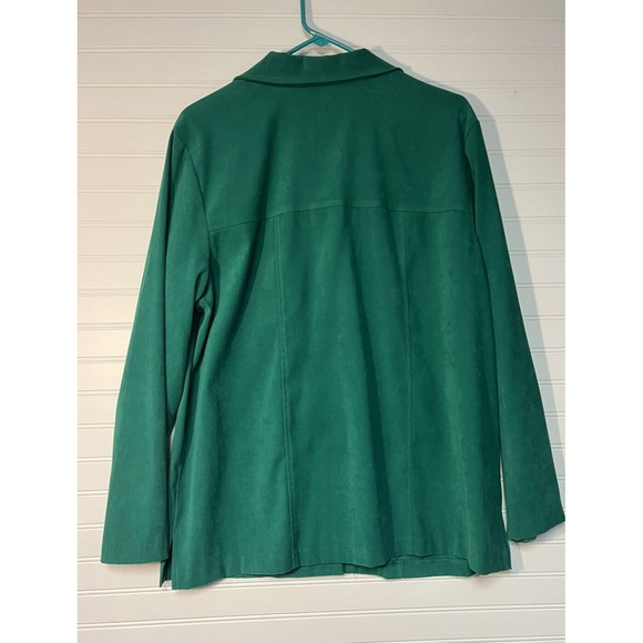 Women's Button-Down Green Faux Suede Shirt Sz 16 Lagenlook Oversized Grannycore - Picture 2 of 8